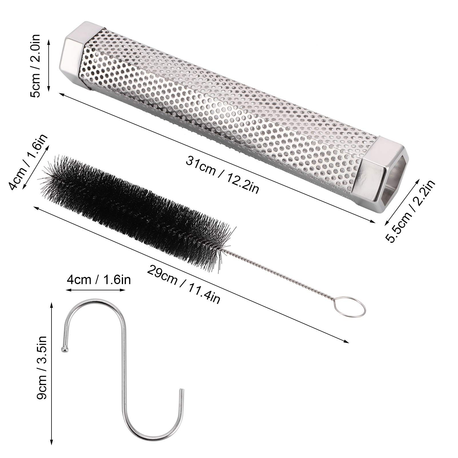 Premium Pellet Smoker Tube, Stainless Steel Smoke Generator with Hook and Brush, Outdoor Barbecue Smoking Accessories — image 2