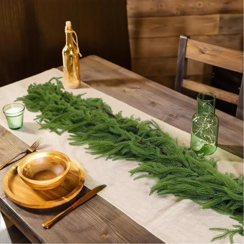 Artificial Norfolk Pine Garland, Real Touch Soft PVC Pine Needle Swag, Fake Cypress Greenery Vine for Christmas Fireplace Mantel Home Xmas Decor — image 4