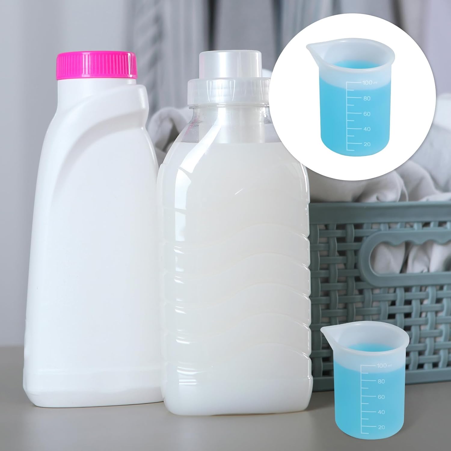 2Pcs Silicone Laundry Detergent Cup, Laundry Detergent Measuring Cup, Silicone Dispenser Cups Reusable for Liquid Flexible Washable Liquid Measuring Cups for — image 5
