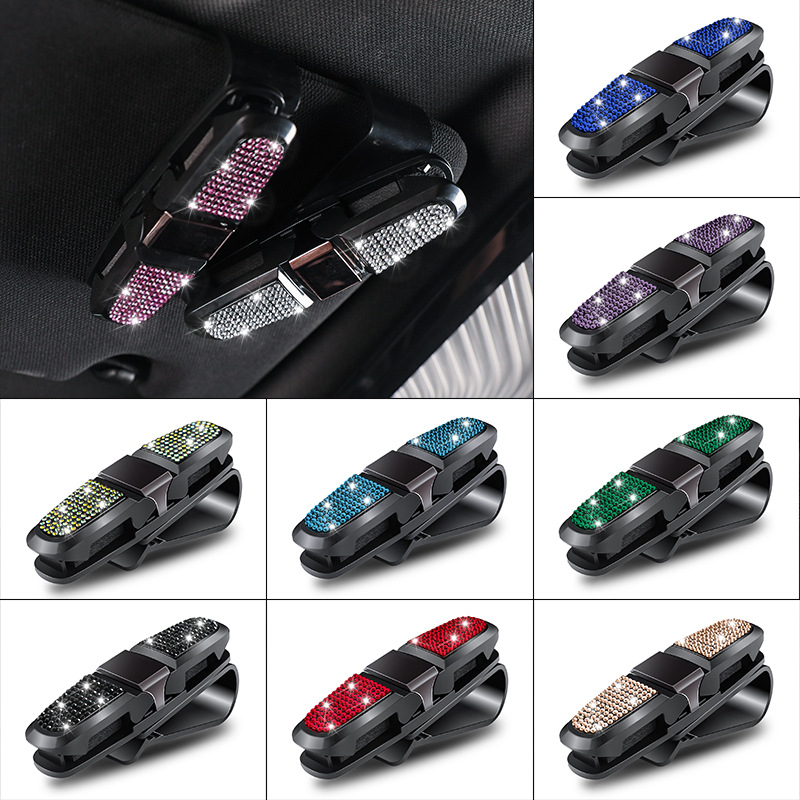 6 Pcs Red Luxury Rhinestone Car Sun Visor Glasses Clip - Multi-Functional, 180° Rotatable, ABS Material — image 3