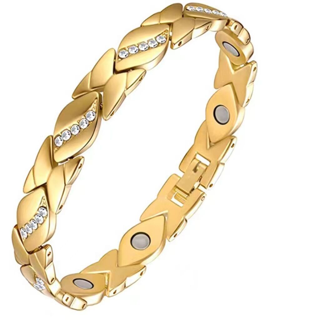Christmas gift Stylish Ancient Copper Magnetic Therapy Bracelet with Diamond Accents - Enhance Health & Elegance（golden）