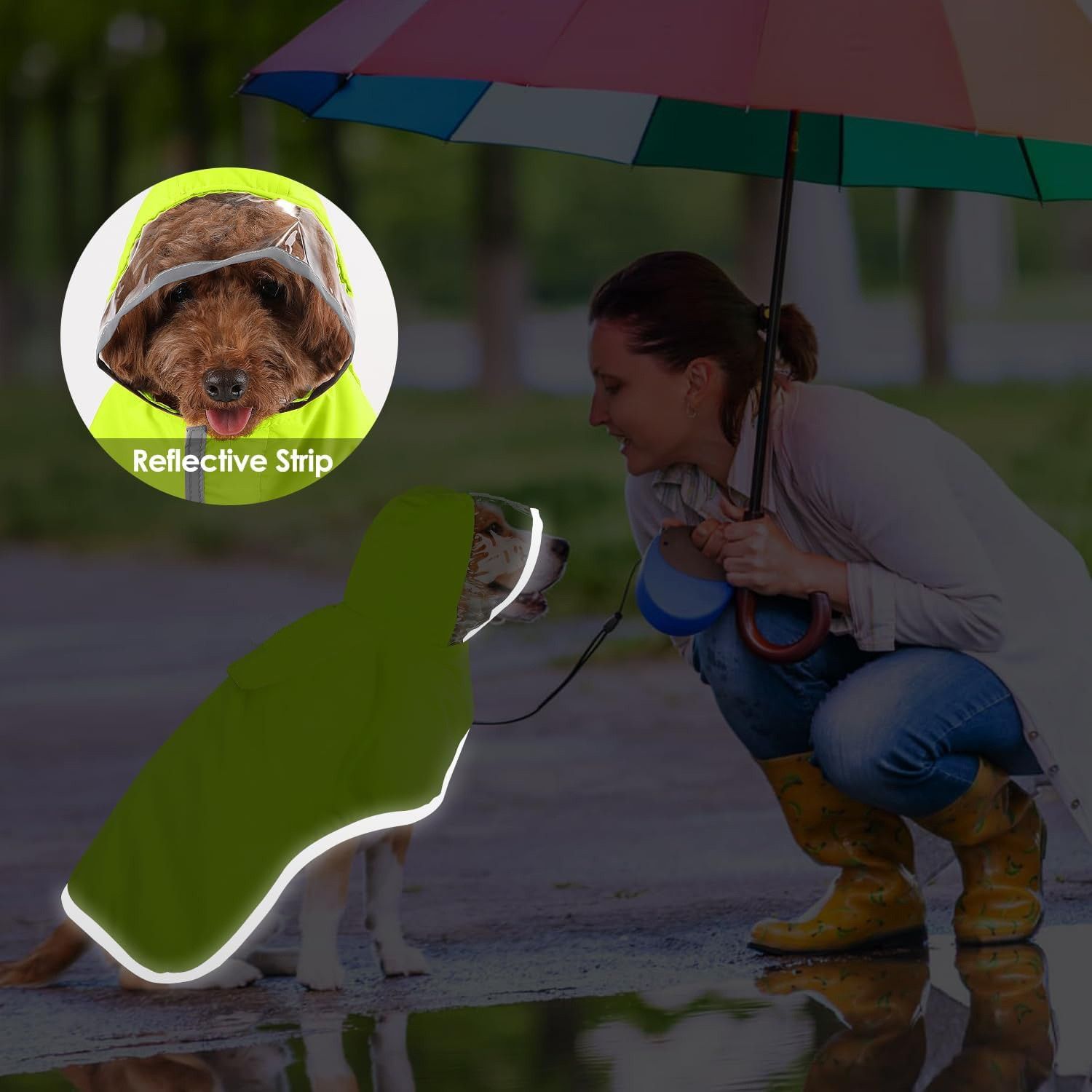 Dog Raincoat, Waterproof Rain Poncho with Hoodie, High Reflective Adjustable Pet Rain Jacket for Small Medium and Large Dogs (green, M ) — image 5