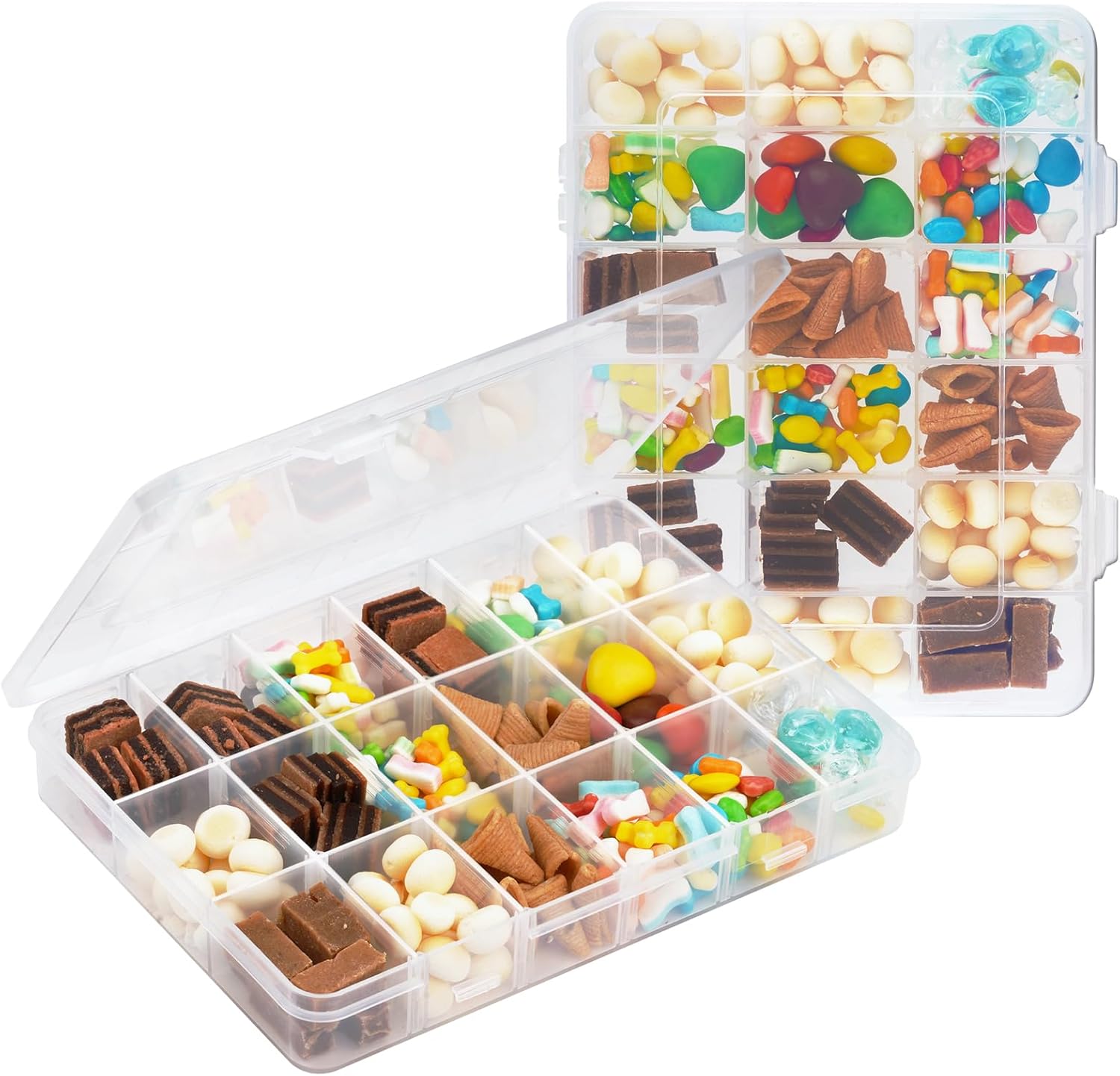 18-Compartment Snack Box, 2 Pieces Snack Plates with Lids for Candy, Nuts, Snacks, Adjustable Plastic Storage Box for Jewelry, Transparent Sorting