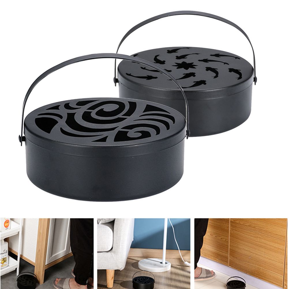 Iron Mosquito Coil Holder Hollow Mosquito Coil Box Round Incense with Handle — image 3