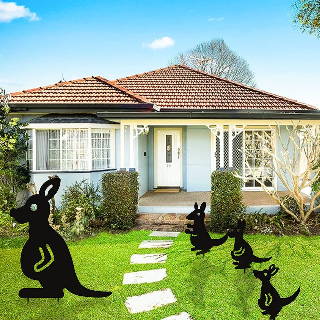 4Pcs Metal Garden Stakes Garden Decoration Kangaroo Family Animal Black Silhouette Stake Lawn Decorations Art Statue Ornament β image 3