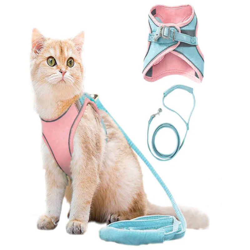 Pet Harness and Leash Set with Reflective Strip for Cats Dogs - Pink L