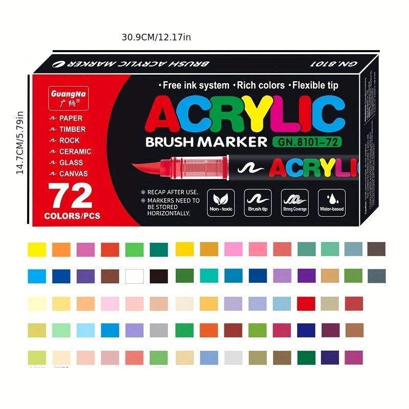 Acrylic Brush Markers 72 Colors Art Supplies Versatile Markers Non-Toxic - Multi-color - Size 72 colors — image 4