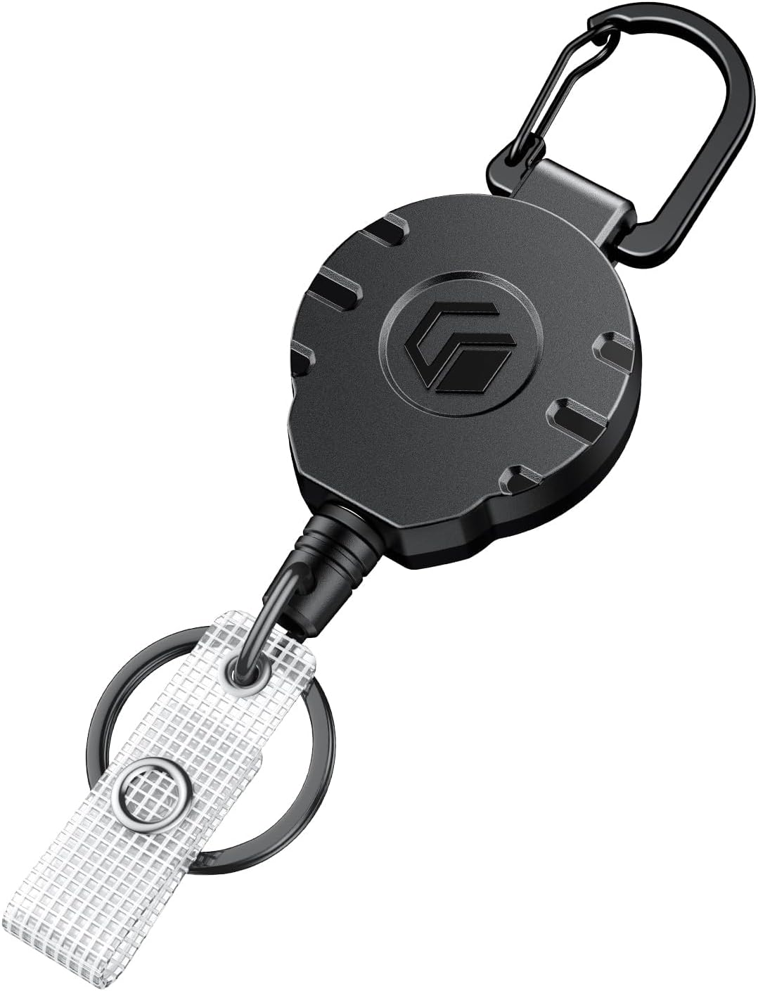 Retractable Keychain Heavy Duty Carabiner Badge Holder Tactical ID Badge Reel for up to 8 oz with Stainless Steel Spring Coil 31.5 Inch Steel Wire Rope