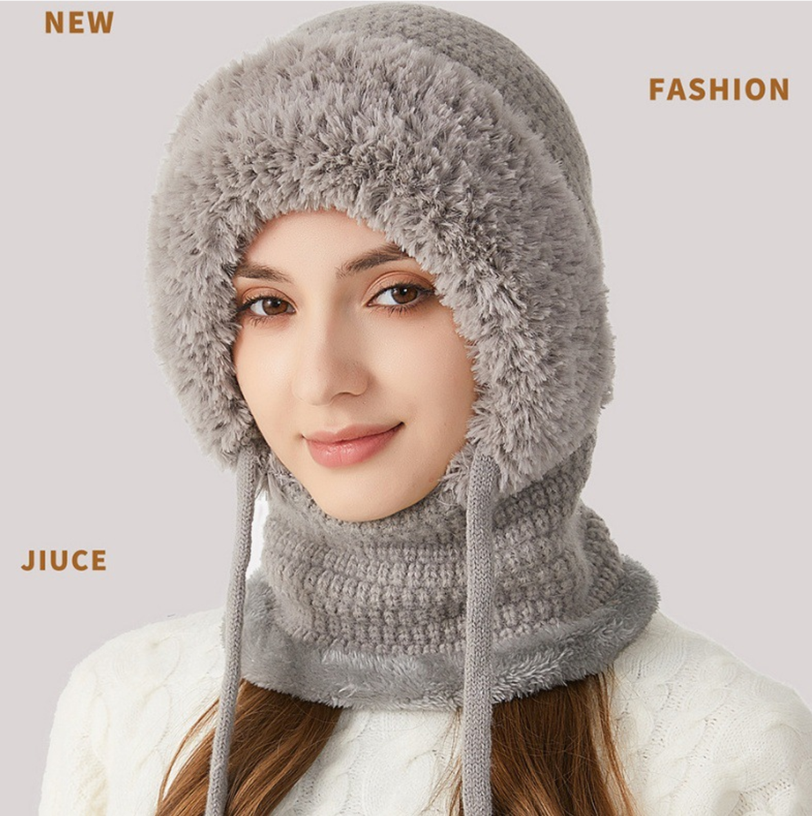 Winter Corn Velvet Hooded Scarf Mask Set - Thick Fleece Lined Knit Cap for Women - Warm Balaclava Neck Warmer for Extreme Cold - Pink