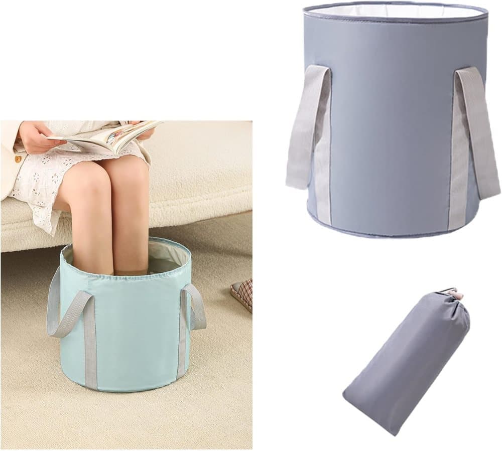 Foldable Foot Bath Tub 30 × 36cm, Gray, Portable for Home Travel Camping Outdoor Use, Spa and Care