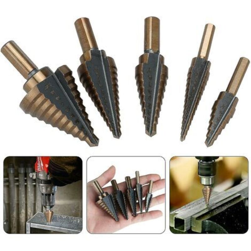 5 pcs Metal Step Drill Bit, 5-35Mm Hss Titanium Conical Triangle Metal Step Cutter For Steel, Wood, Brass, Aluminum, Pvc — image 3