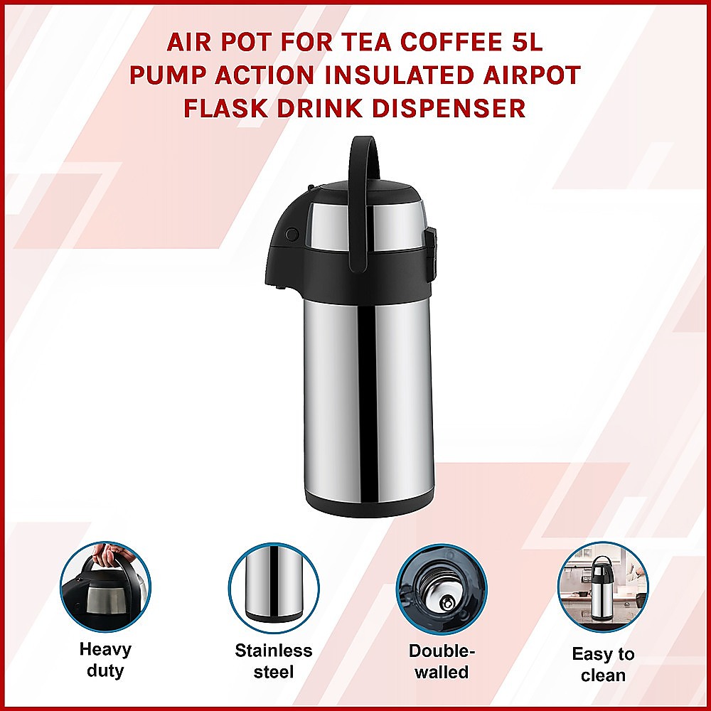 Air Pot for Tea Coffee 5L Pump Action Insulated Airpot Flask Drink Dispenser — image 3