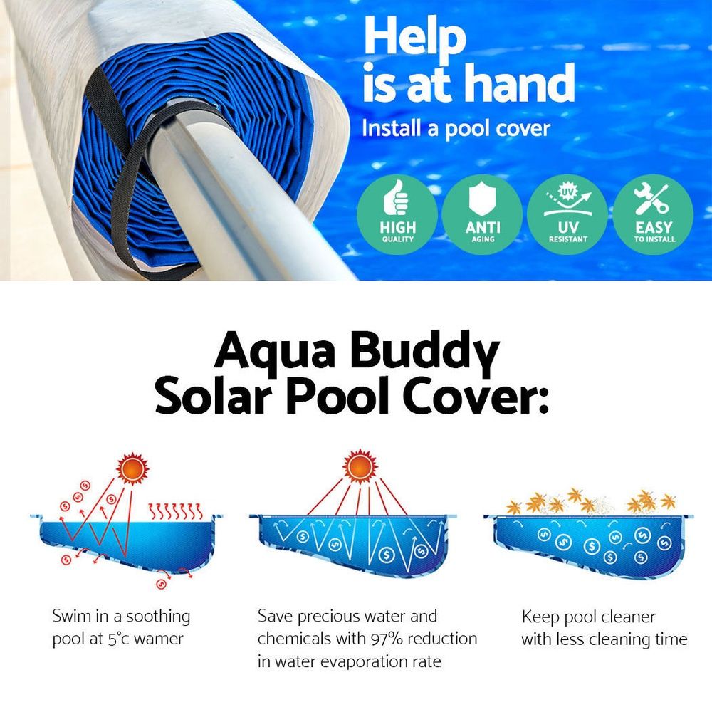 Aquabuddy Pool Cover 500 Micron 9.5x5m Swimming Pool Solar Blanket 5.5m Roller Blue — image 3