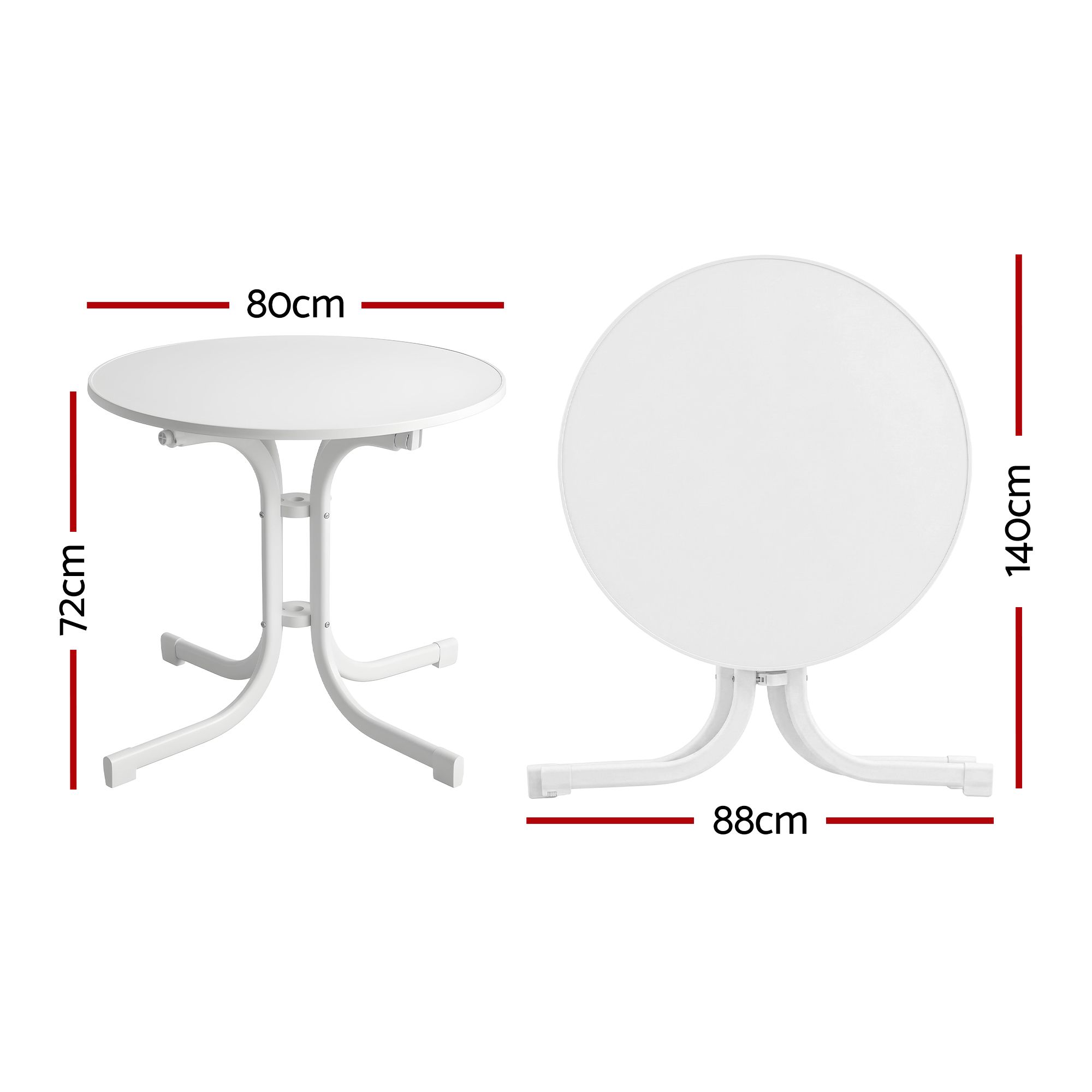 Gardeon Outdoor Side Table 80cm Folding Steel Round Bistro Desk Cafe Patio Furniture White — image 2