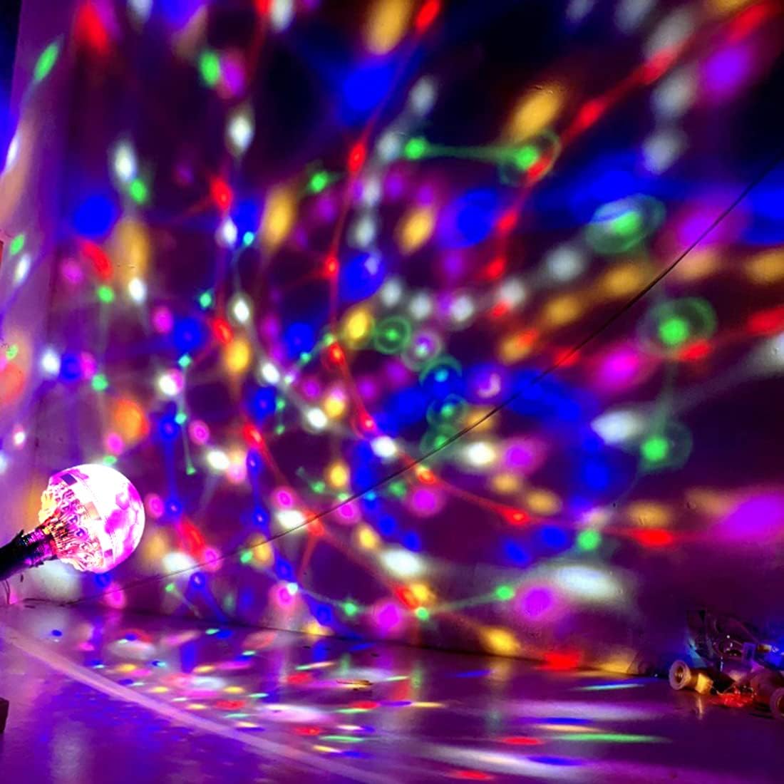 2Pcs Colorful Rotating Magic Ball Disco Ball Light Bulb with Sockets, Plug in RGB LED Stage Light for Home Room Dance Parties — image 3