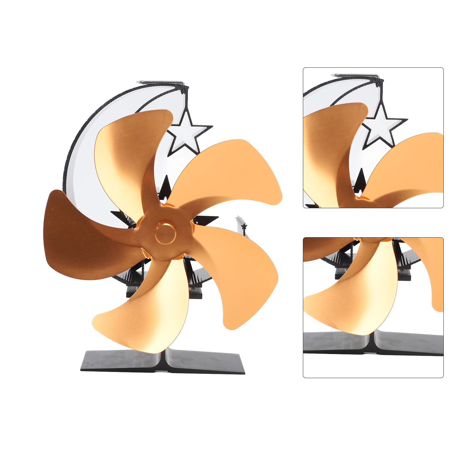 Wood Burner Fan 5 Blades Ultra Quiet Air Circulation Heating Energy Saving Heat Powered Fireplace Fan for Ice Fishing Camping Gold โ image 5