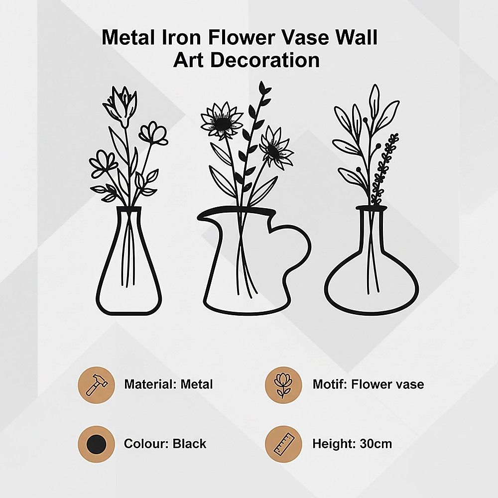 Metal Iron Flower Vase Wall Art Decoration — image 6