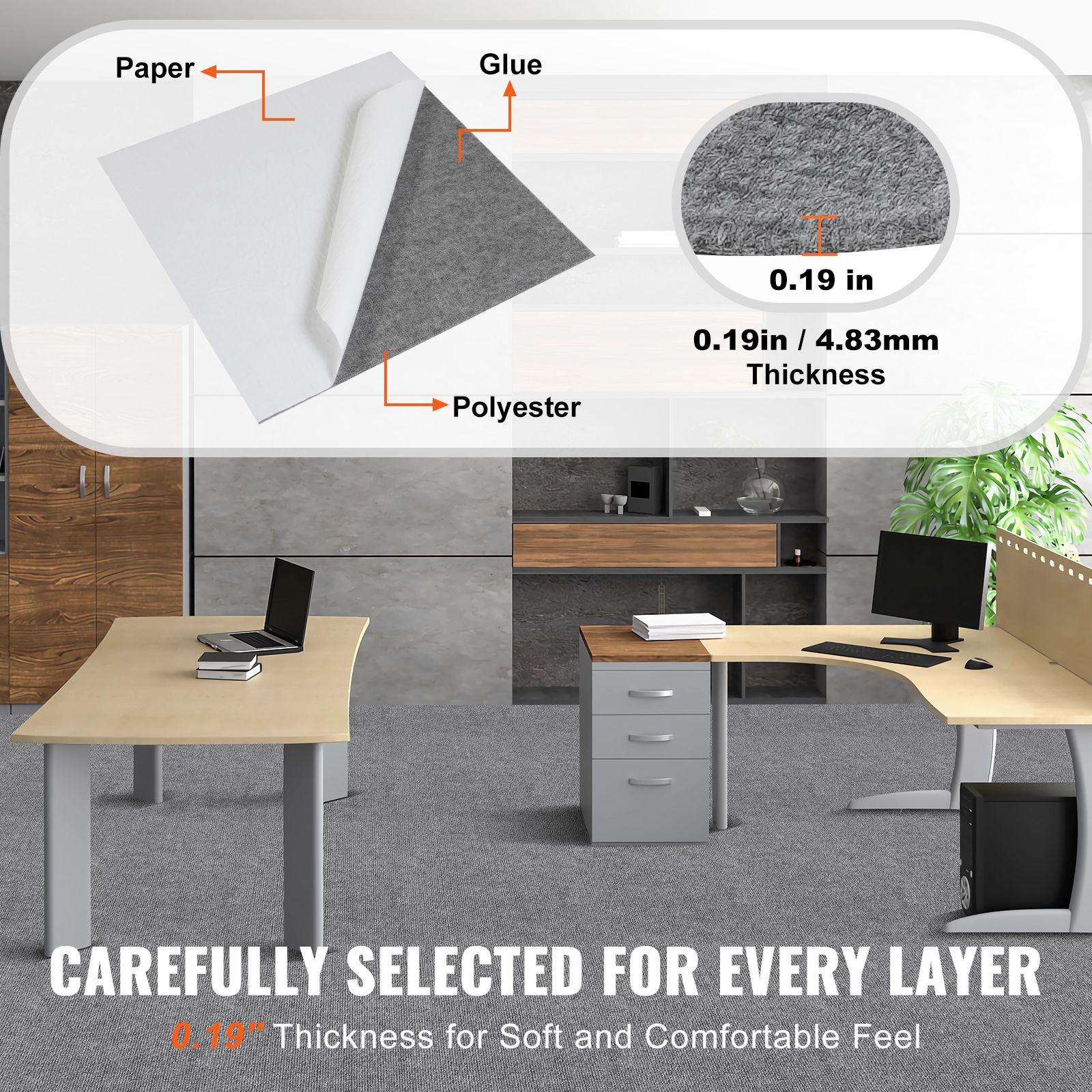Carpet Tiles Peel and Stick, Squares Self Adhesive Carpet Floor Tile, Soft Padded Carpet Tiles, Easy Install DIY for Bedroom Living Room Indoor Outdoor — image 3