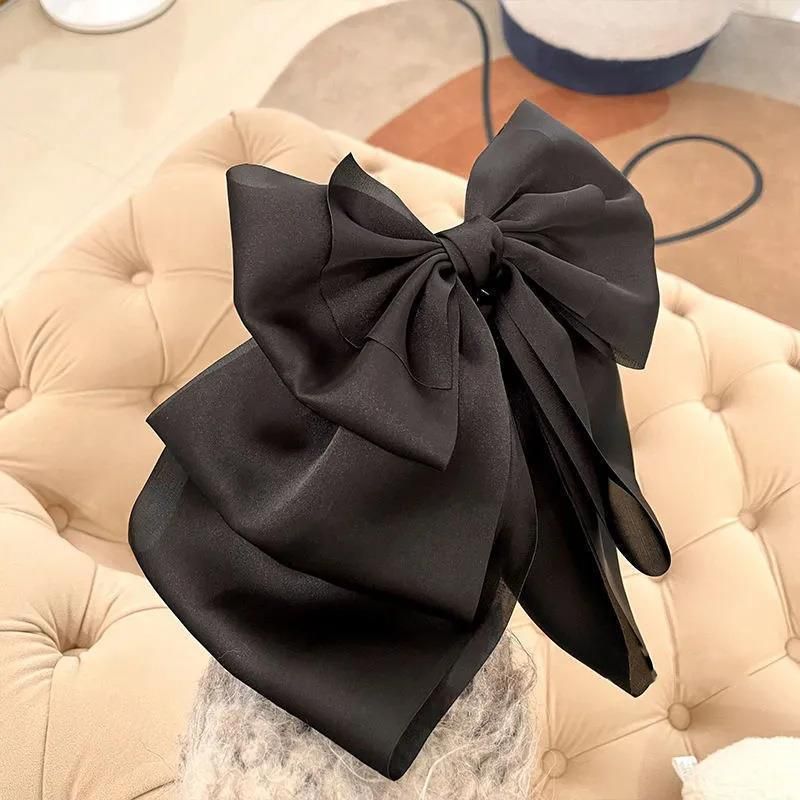 Women Girls Elegant Long Bow Hairpin Large Ribbon Hair Clip Hair Accessories - Black โ image 5