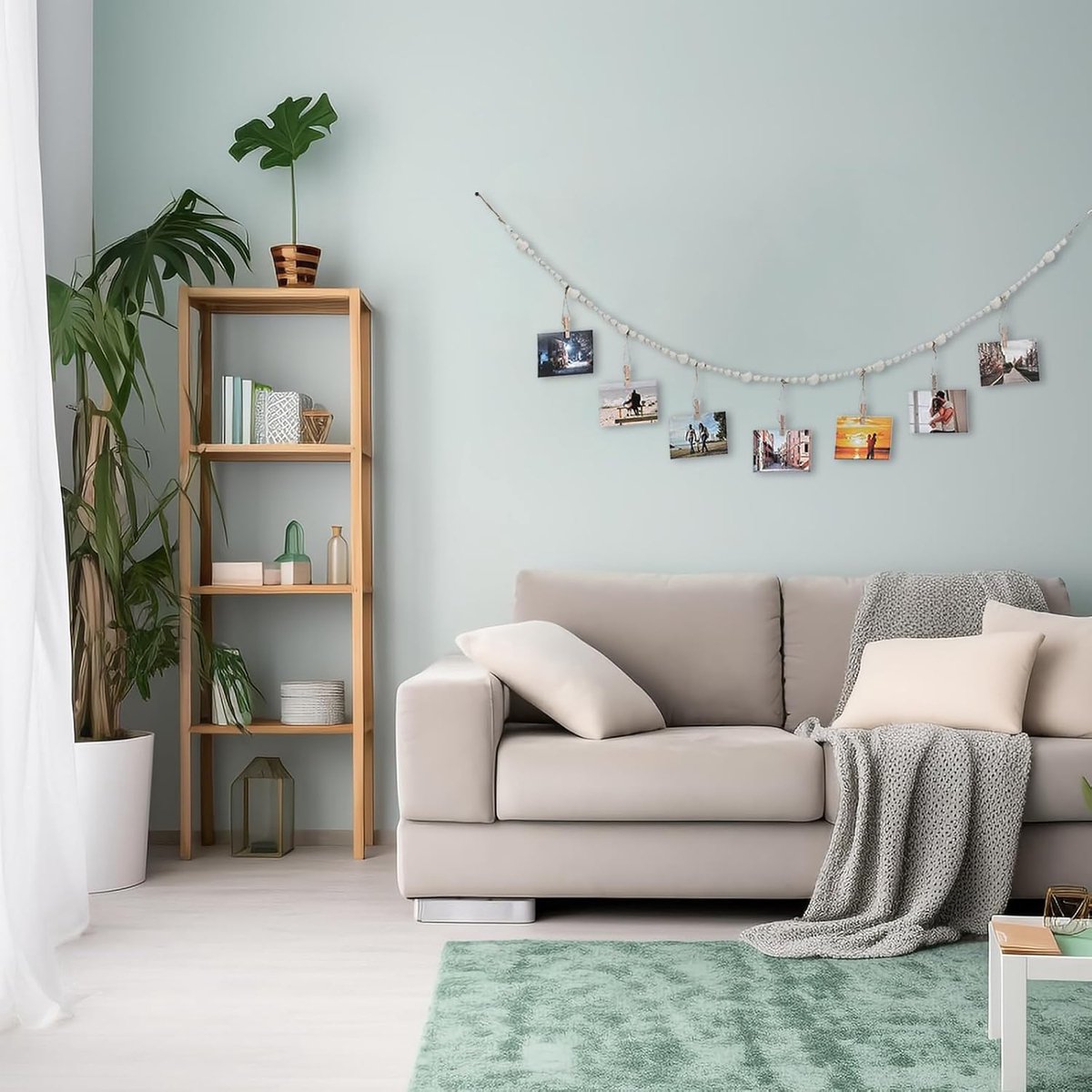 Photo Garland - Hanging Card/Photo Garland - Photo Rope 120 Cm - Photo Hanging Display With 7 Photo Clips - DIY Photo Frame - Wall Decoration - Boho Wooden — image 3