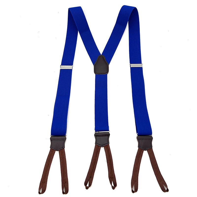 Men's Leather Elastic Suspenders 3.5cm 6 Clips Sapphire Blue