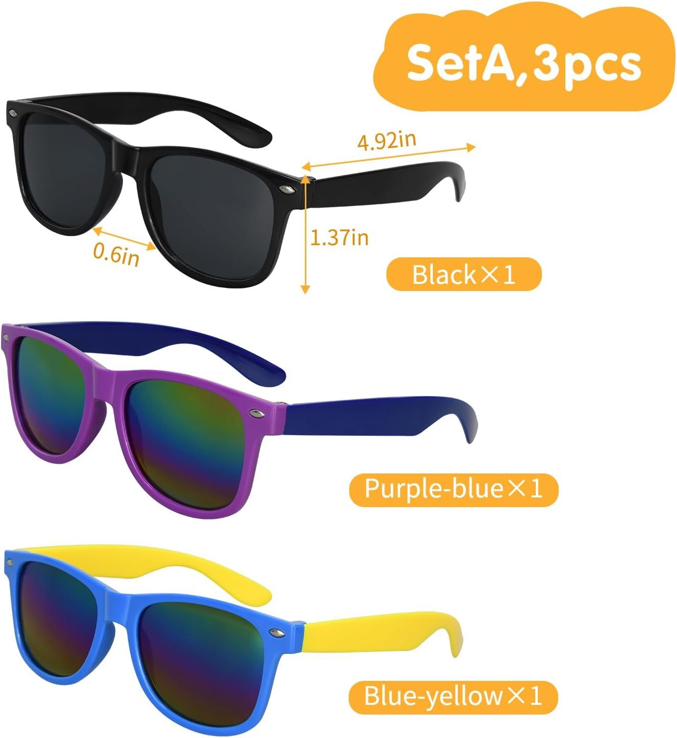 3 Pack Kids Sunglasses Set, Colourful Outdoor Eyewear for Dress Up, Parties, Holidays, Photography and Everyday Play — image 6