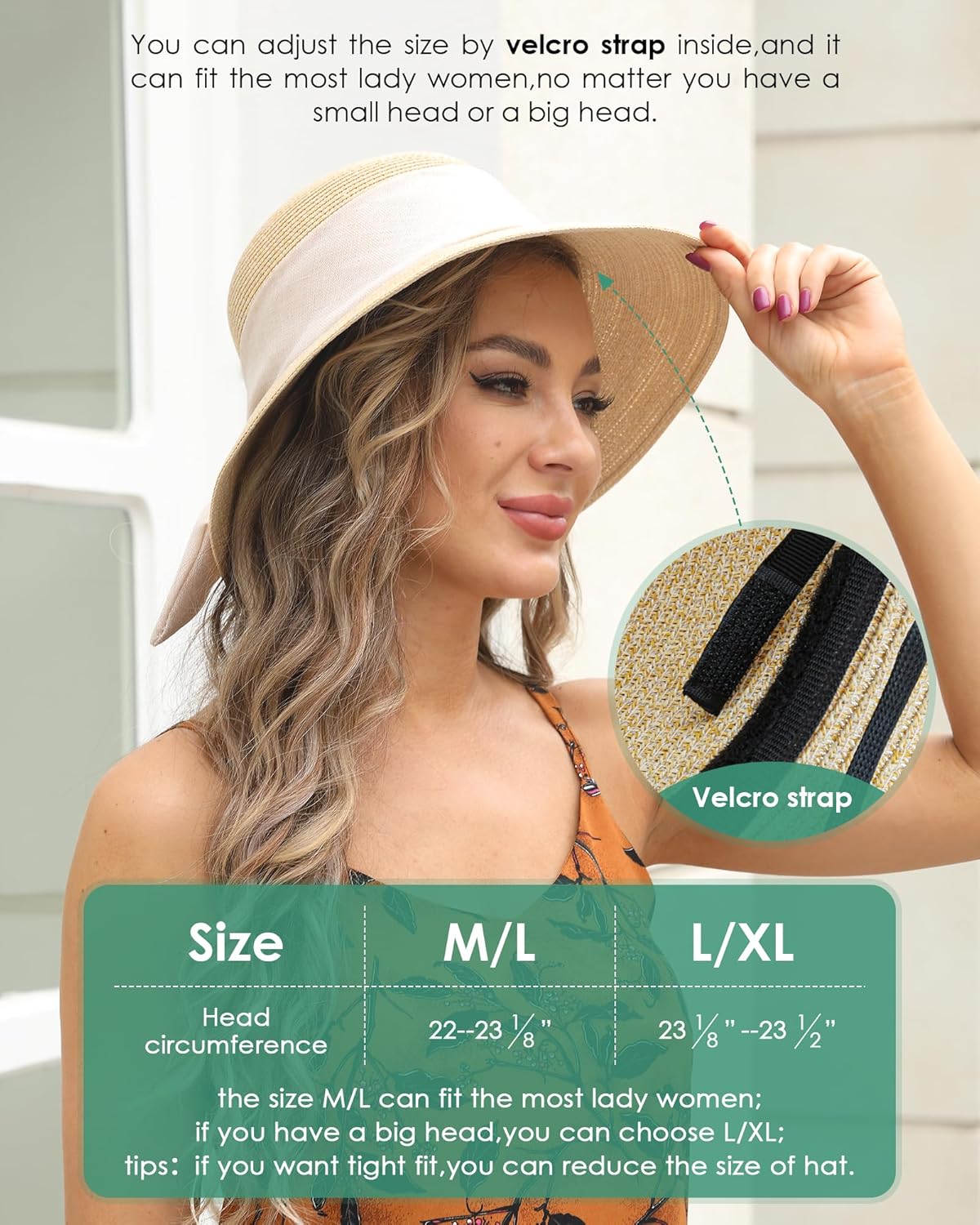 Sun Hat Womens Wide Brim Foldable Straw Hats Beach Sun Hats for Women Floppy Summer Hats UPF 50+ — image 3