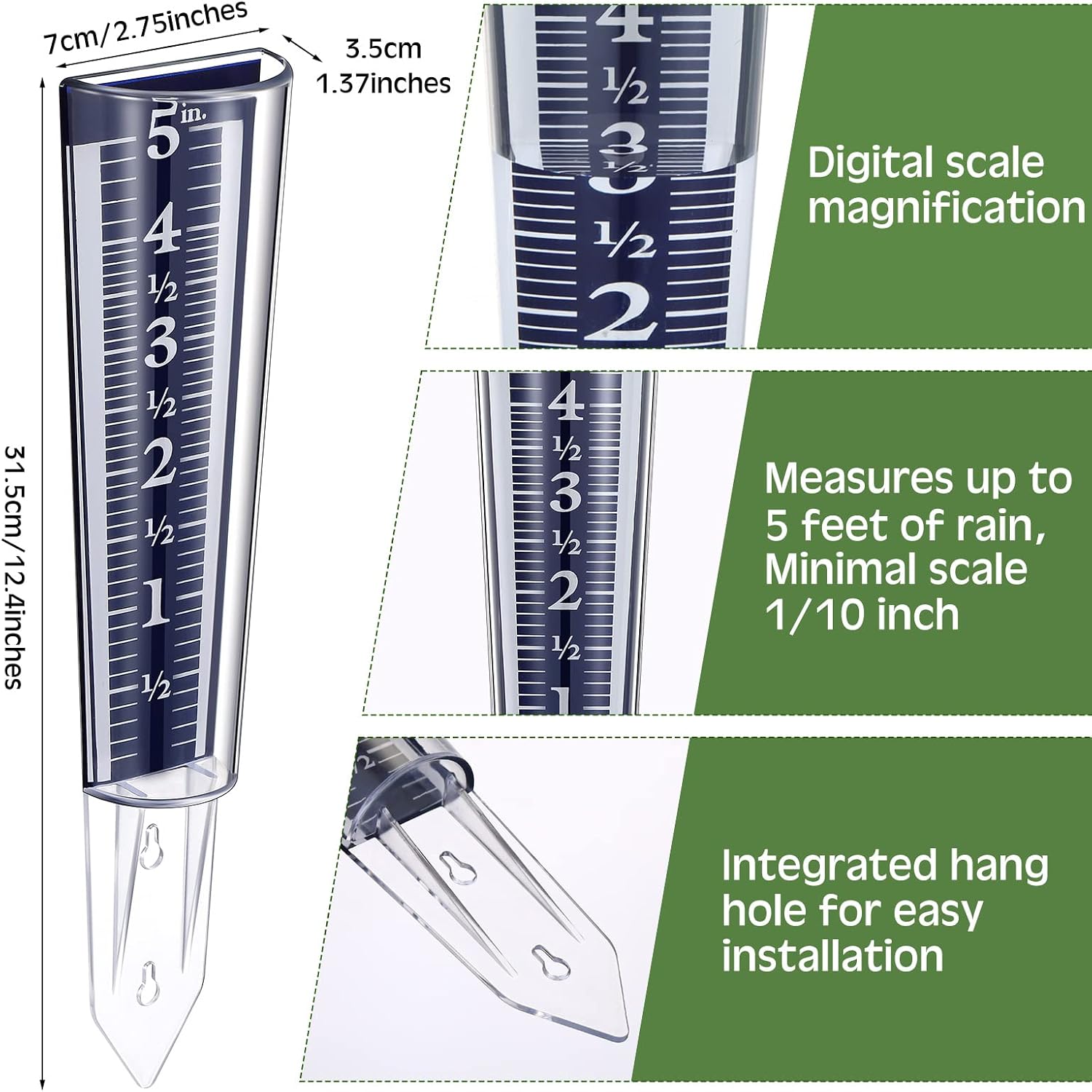 4 Pcs 5 Inch Capacity Rain Gauge Outdoor Easy to Read Acrylic Gauges Measure and Monitor Precipitation Magnifying Scale Numbers for Garden Yard Field Lawn โ image 2