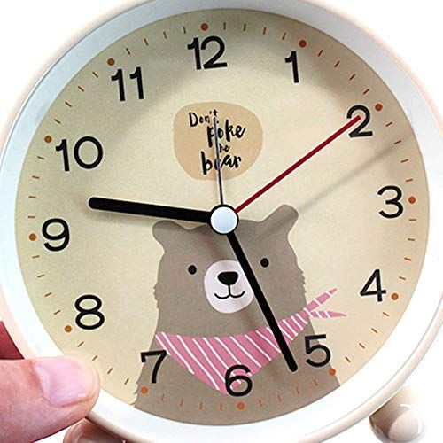 Round Cartoon Animal Quartz Analog Alarm Clock Silent Non Ticking Night Light Desk Clock for Office Bedroom — image 3