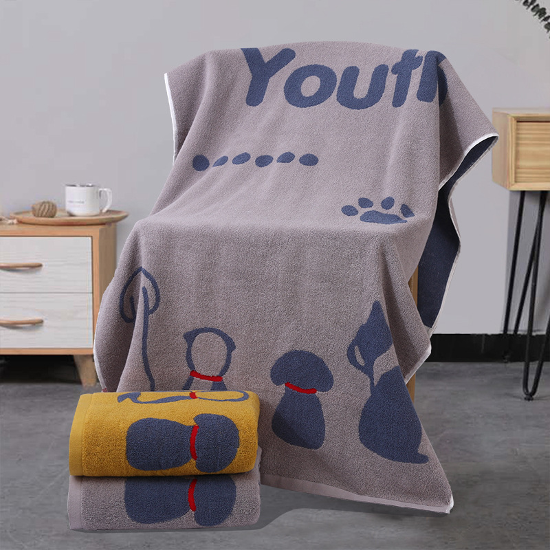Grey Dog Deluxe Extra Large Pure Cotton Beach & Bath Towel | Highly Absorbent, Thick 70 x 140 cm | Fun Cartoon Design