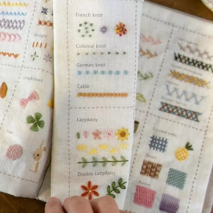 DIY Embroidery Stitch Book B Version, Linen Needlework Practice Book with 10 Fabric Pages, 19 Hand Embroidery Stitches Sampler, Hand Sewing Learning Kit for — image 3