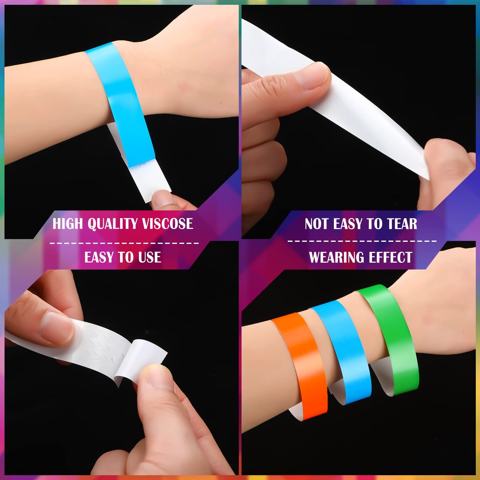 600 Pcs Paper Wristbands Neon Wrist Bands Waterproof Hand Bands for Events Lightweight Concert Wristbands Neon Colored — image 2