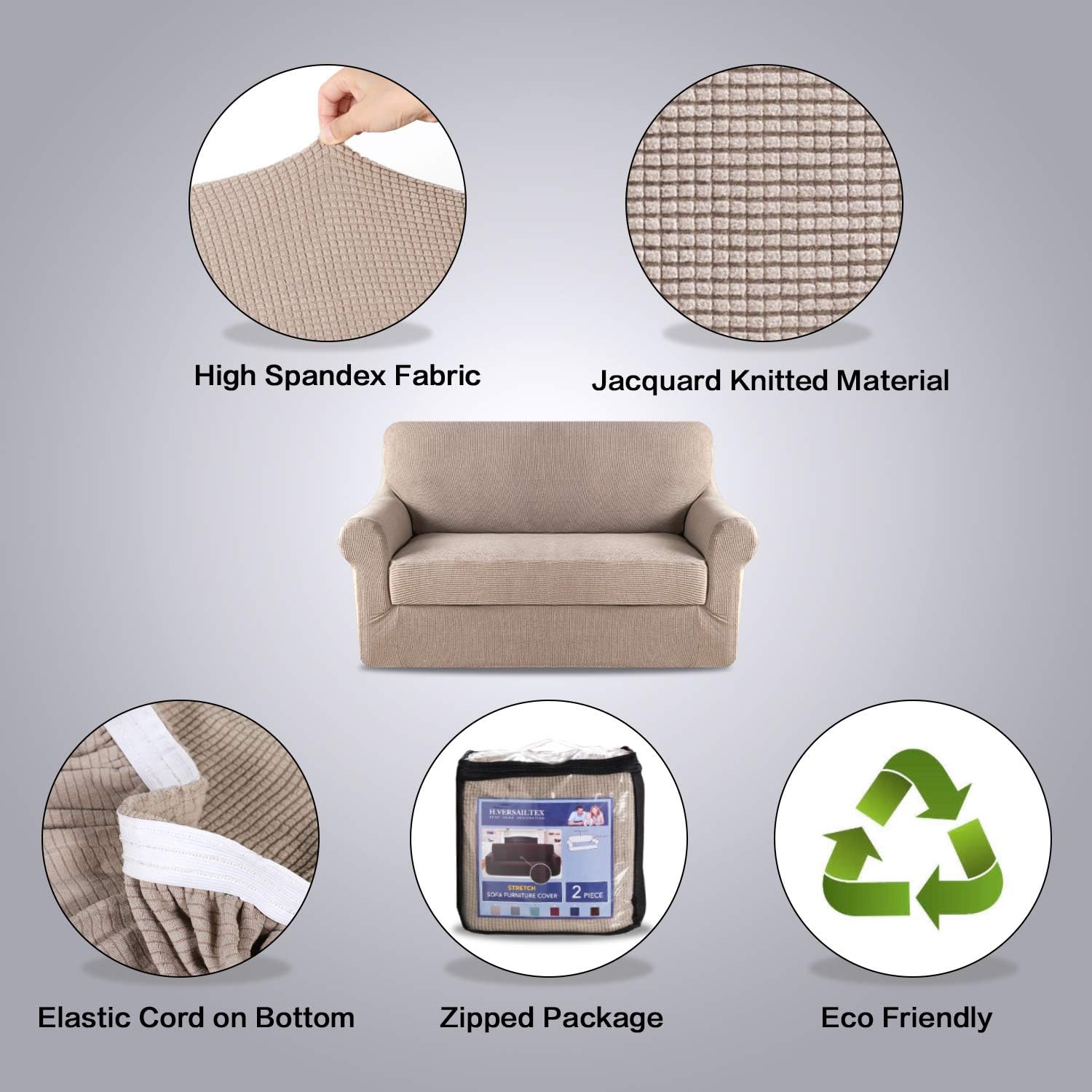 2 Pieces Loveseat Covers Fit Lovesat Width Up to 70 Inch Furniture Cover/Protector, Jacquard Spandex Stretch Loveseat Slipcovers Suit for T Chion/Box Chion โ image 5