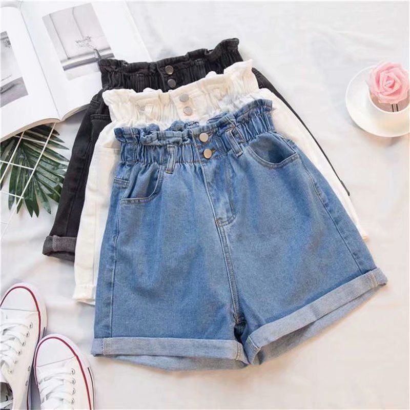 Women Denim Shorts High Waist Wide Leg Cotton Black Gray 4XL โ image 3