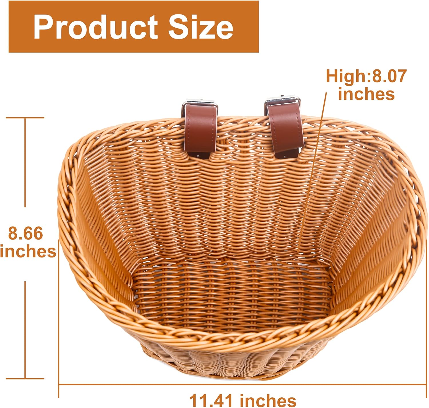 Woven Plastic Front Bicycle Basket with D-Shaped Handlebar Mount and 2 Adjustable Straps for Shopping, Picnic and Daily Storage, Natural โ image 3
