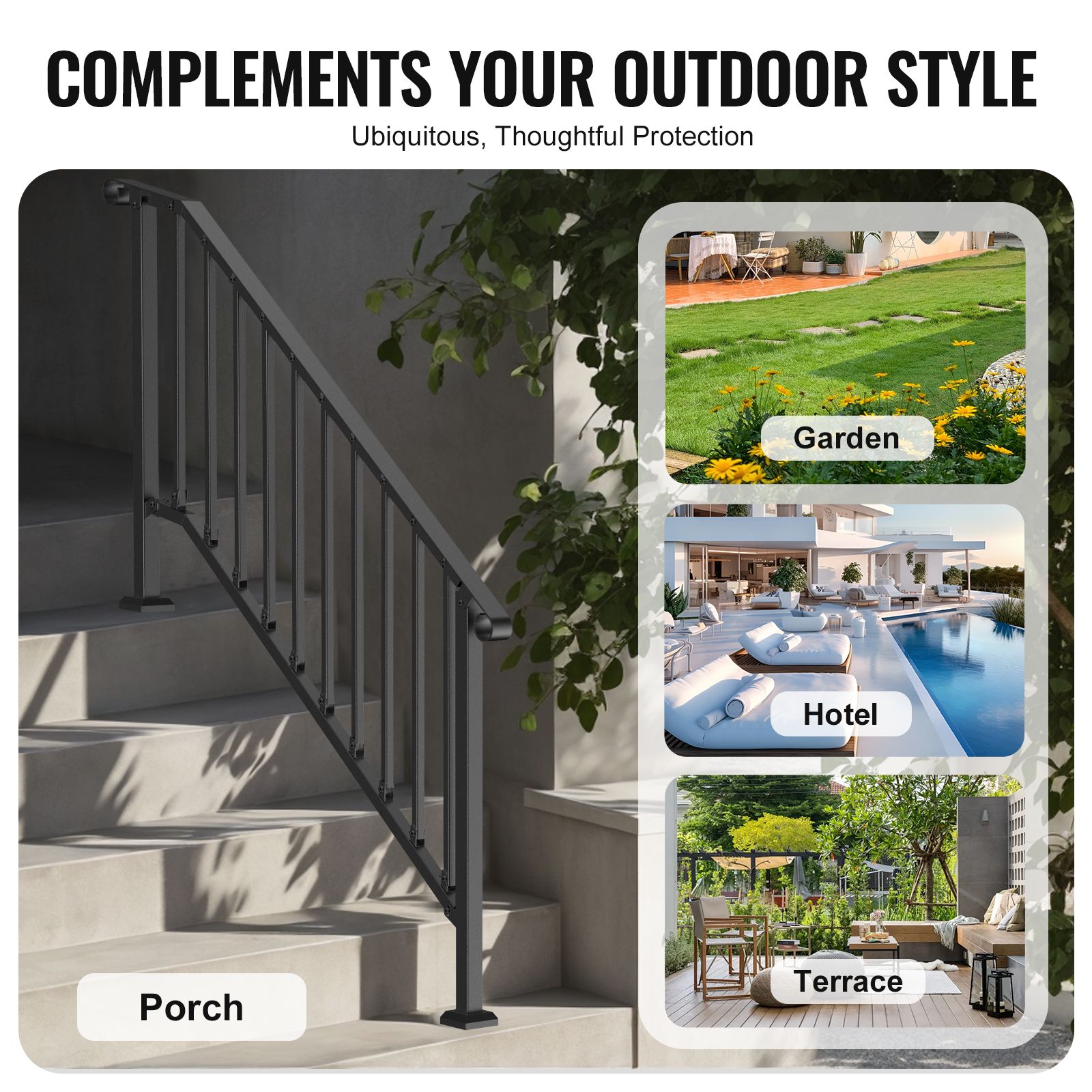 Handrails for Outdoor Steps, 5 Step Stair Hand Rail Kit, Transitional Carbon Steel Railings with Installation Kit, Stair Rails for Seniors, Concrete Steps & โ image 6