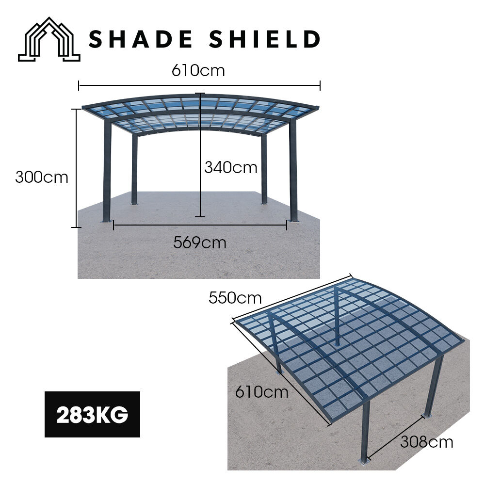 SHADE SHIELD Arched Double Carport 6.0m x 5.5m x 2.98m, Aluminium Alloy Frame, Polycarbonate Roof, Shelter for Car or Outdoor Living — image 2