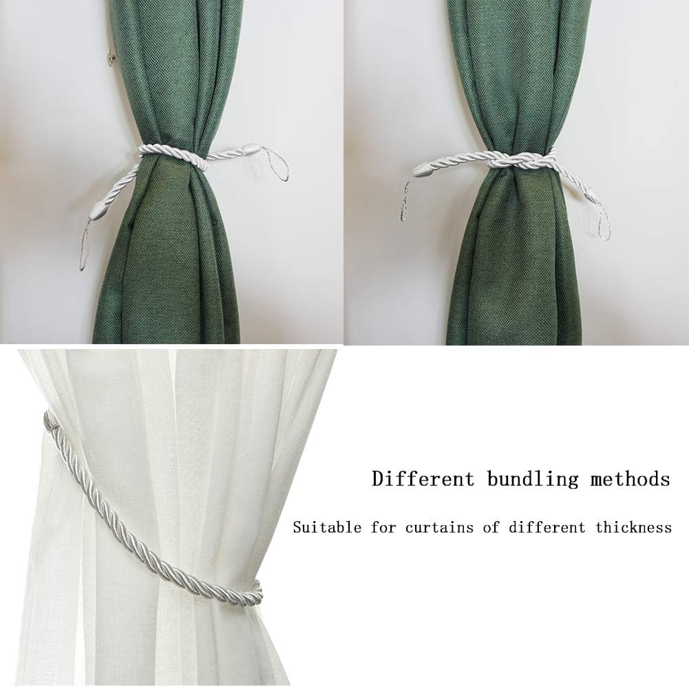 Curtain Ropes Tiebacks Tie-Backs, Curtain Handmade Holdbacks with 2 Metal Screw Hooks - White 2 Pack โ image 5