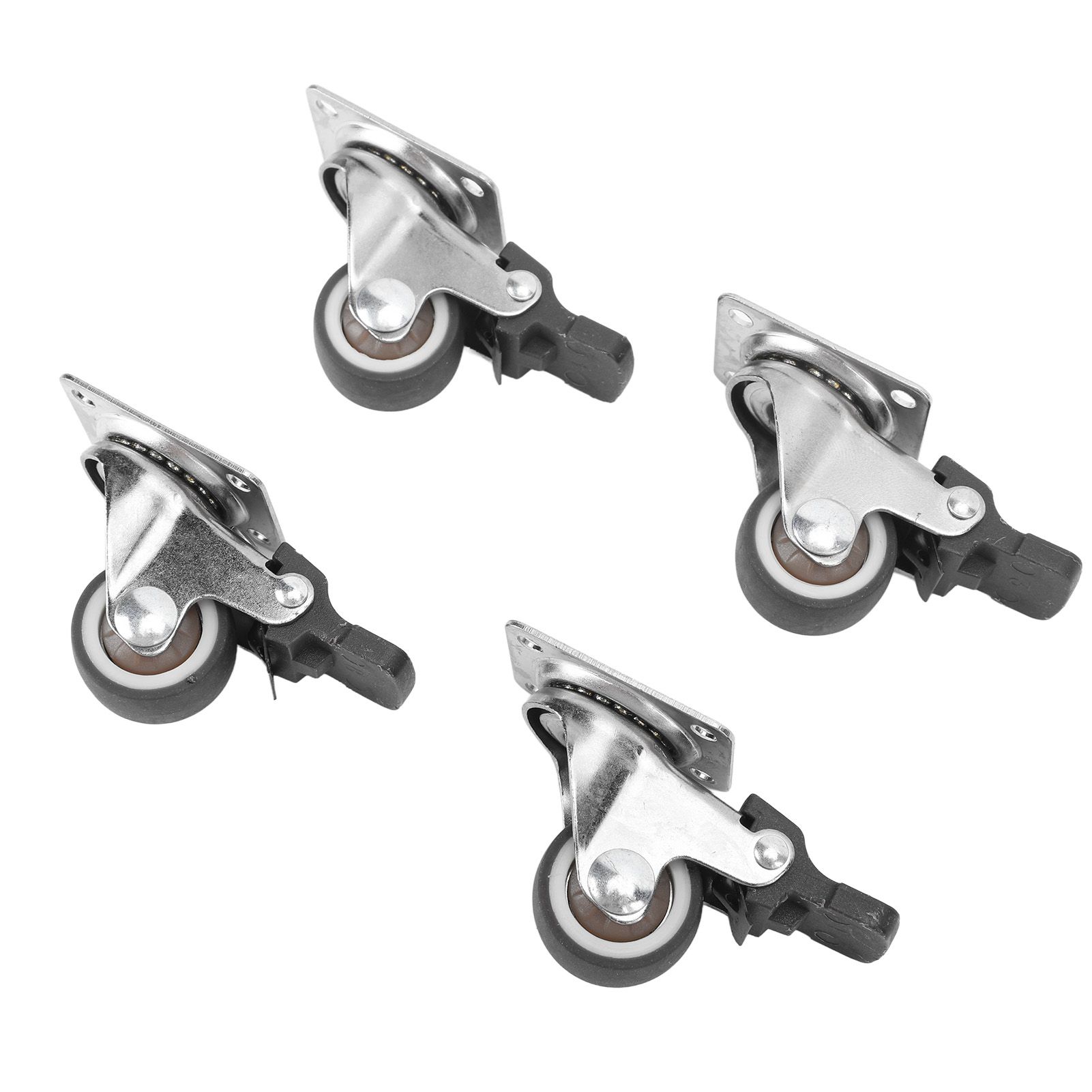 4Pcs Small Caster Wheels 1in Diameter Steel Rubber Rotating Locking Brake Plate Casters with 16 Screws for Furniture — image 4