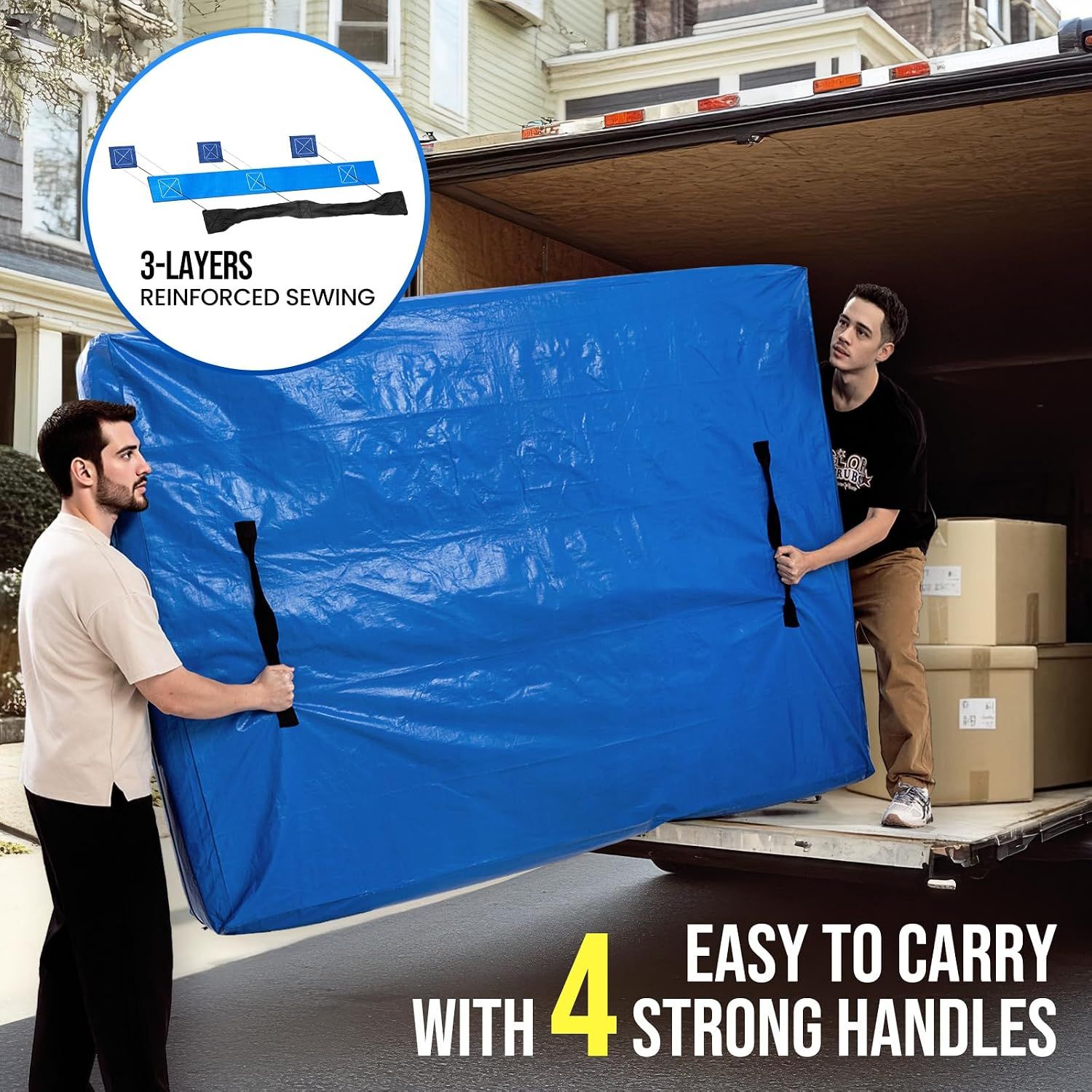 Queen Mattress Bags for Moving and Storage, Heavy-Duty Moving Supplies, Durable Wear-Resistant Mattress Cover, Reinforced Handles, Strong Zipper โ image 5