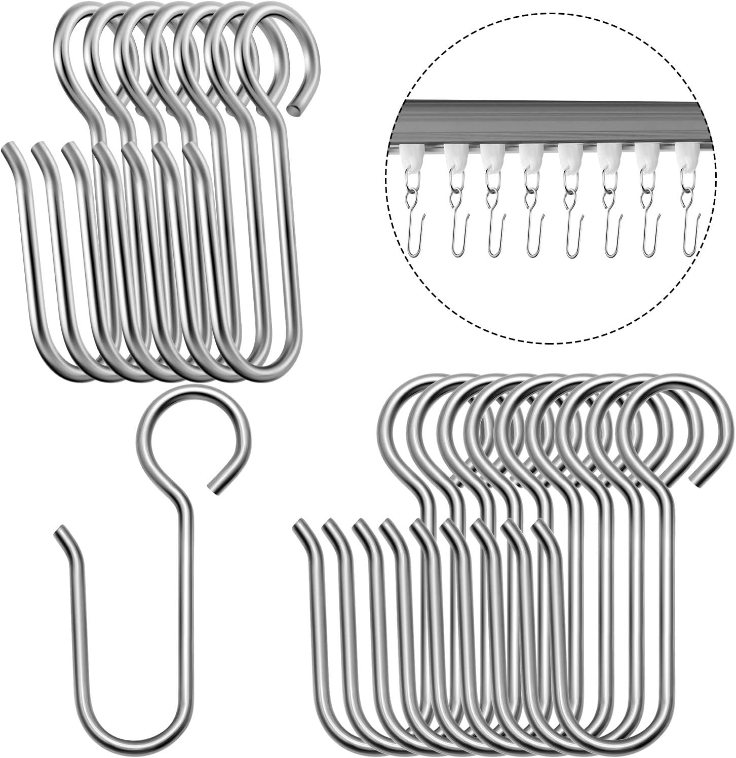 60 Pcs Metal Curtain Track Hooks S Shaped Small Curtain Metal Drape Wire Hooks for Ceiling Drape Track (Silver)