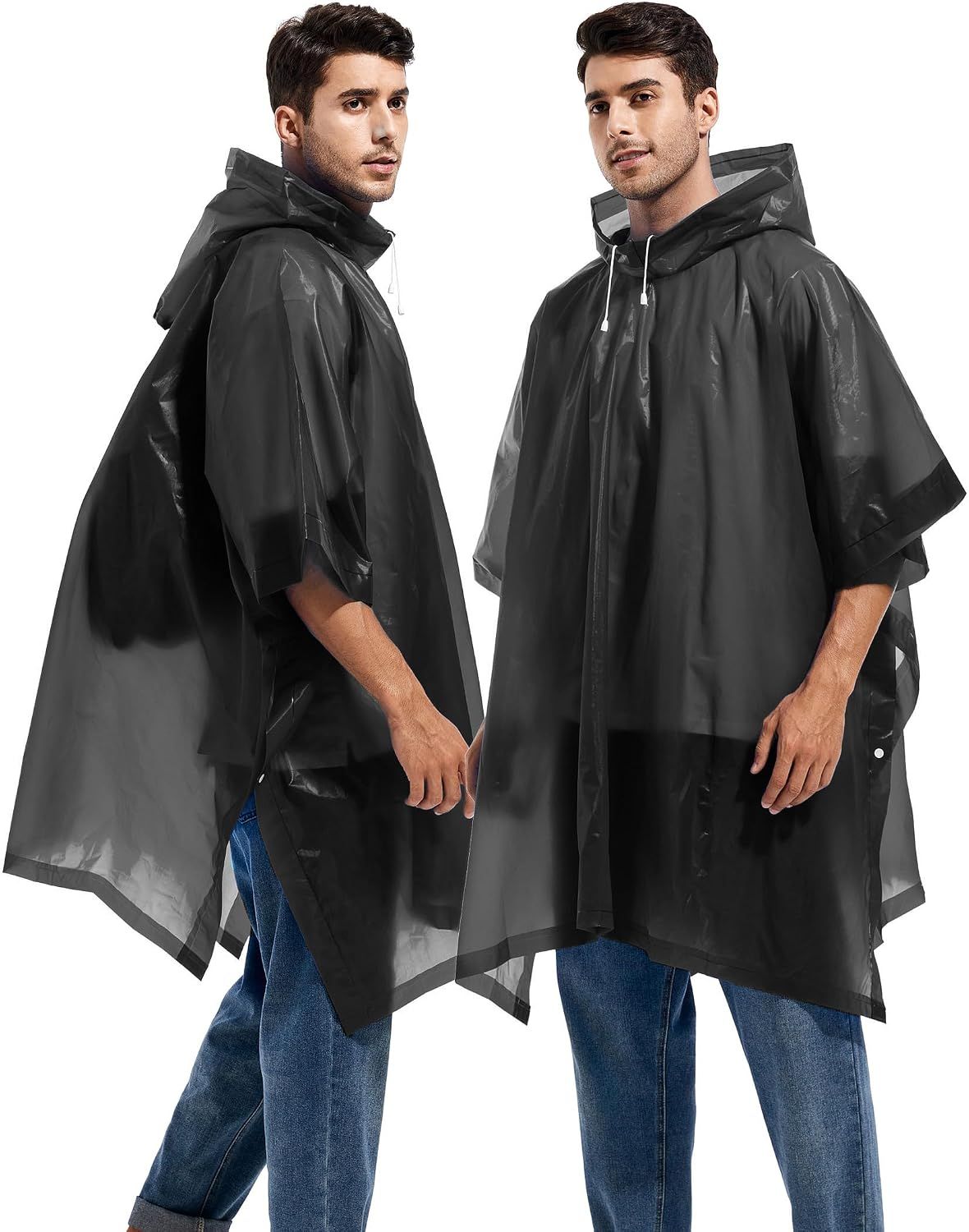 2 Pack Rain Ponchos for Adults Reusable - Raincoats Survival Emergency Heavy Duty Rain Coat with Drawstring Hood — image 2