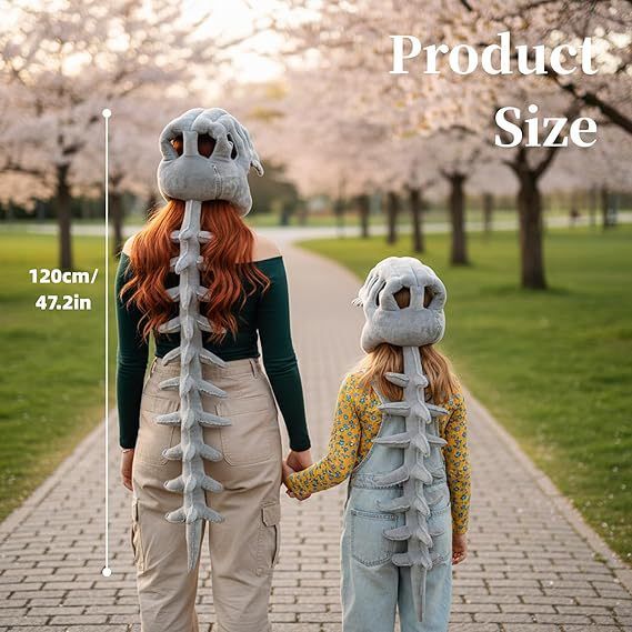 80CM Grey Funny Dinosaur Skeleton Plush Headwear – Quirky Bone Fossil Plushie Hat & Huggable Doll for Party Costumes and Birthday Gifts — image 4