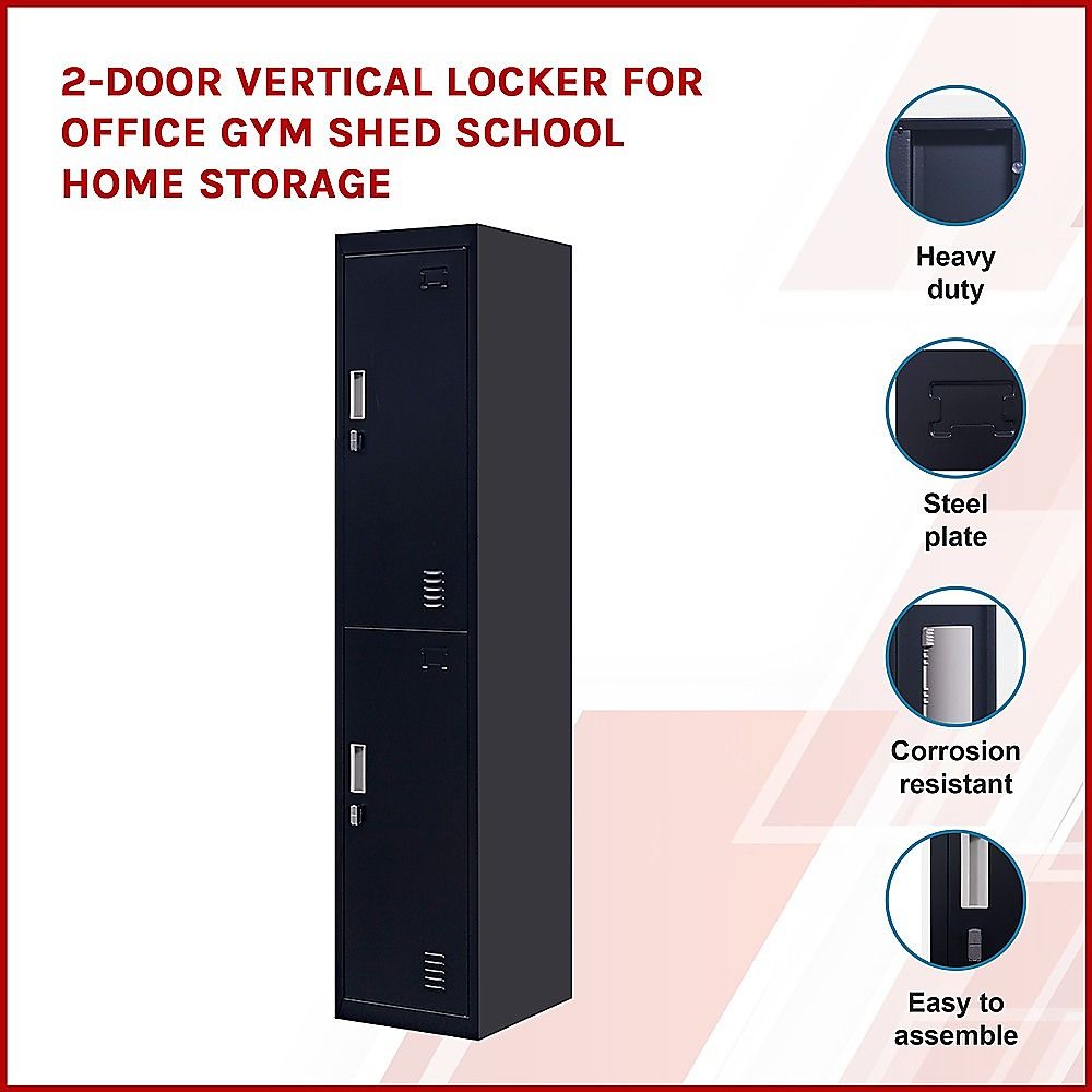 2-Door Vertical Locker for Office Gym Shed School Home Storage — image 4