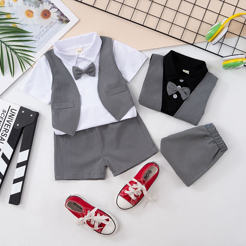 Boys Summer Cotton Suit Short Sleeve Two Piece Set Black 90cm — image 3