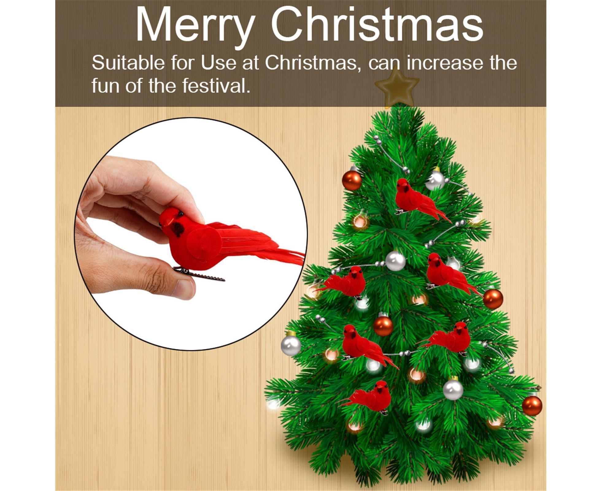 10Pcs Artificial Red Christmas Lucky Birds DIY Xmas Tree Pendant Decoration Gift-B — image 5