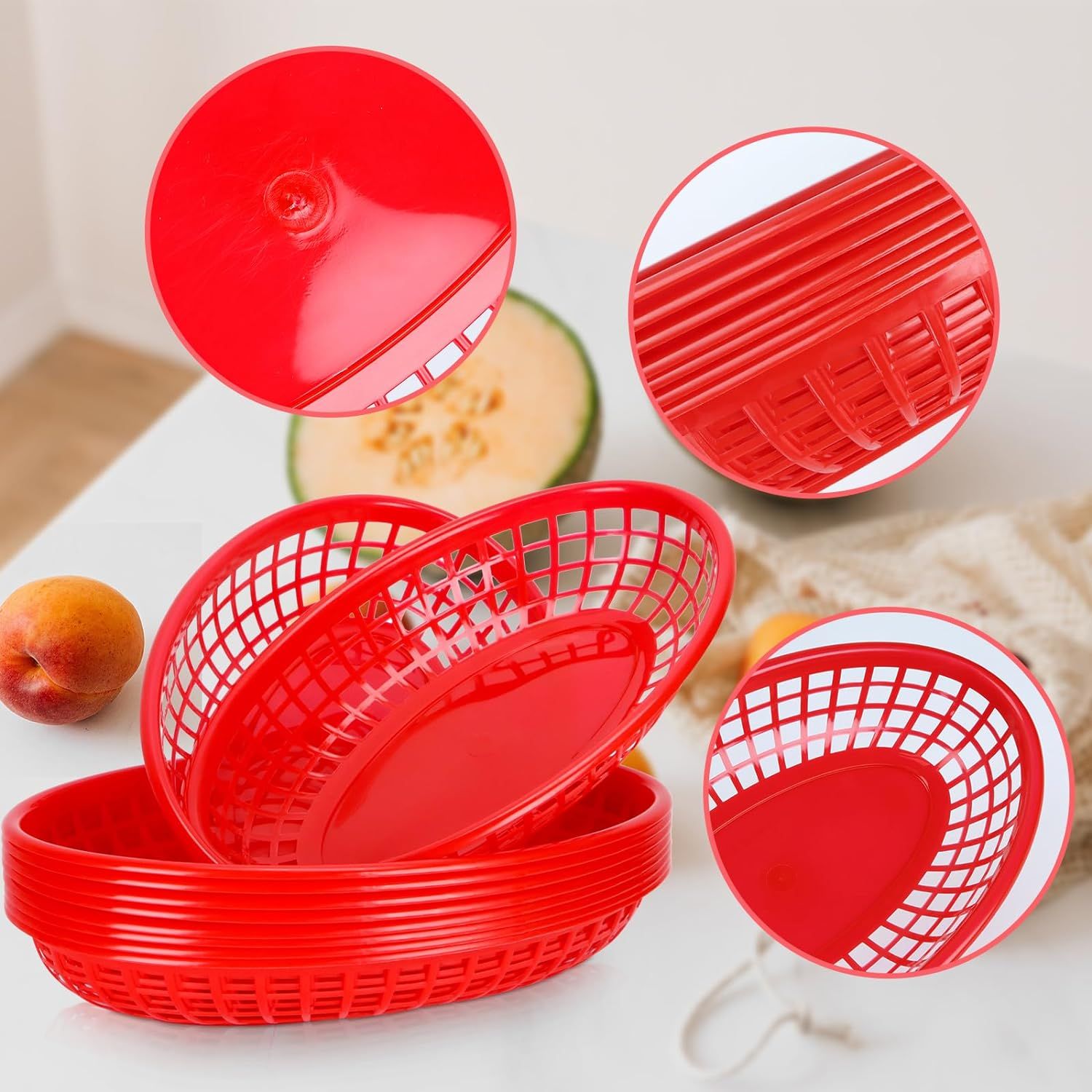 50 Pack Fast Food Baskets, Plastic Fast Food Restaurant Baskets, Bread Fry Baskets Serving Tray for Hot Dogs, Chicken, Burgers — image 2