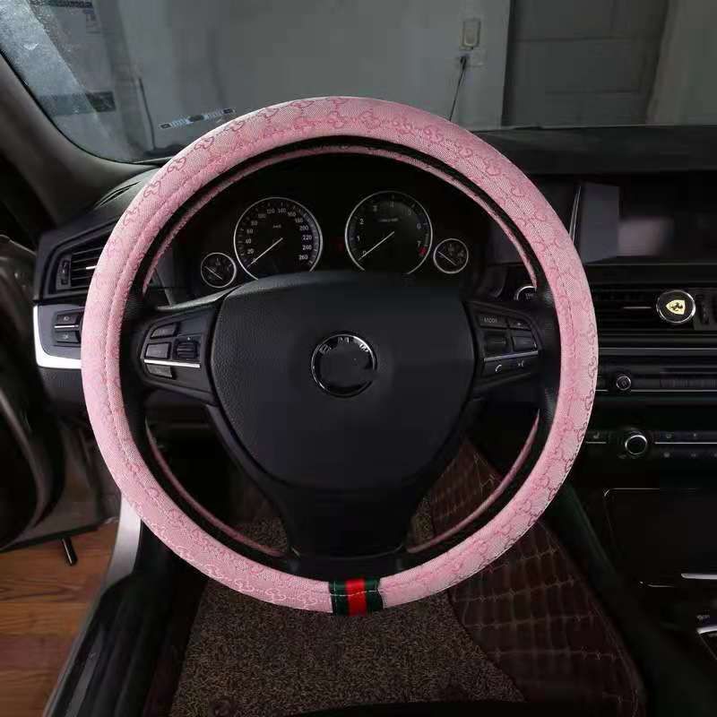 Steering Wheel Cover Linen 38cm All Season Coffee brown linen cool straight stripe steering wheel cover — image 3