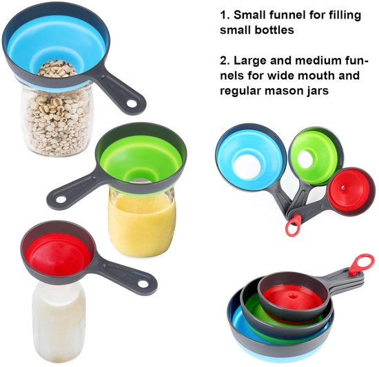 Mini Funnel - 3 in 1 Funnel - Kitchen Funnel Set - Various Sizes - 12cm/10cm/8cm - Can be used to store jars, filling bottles, measuring cups and small amounts — image 2