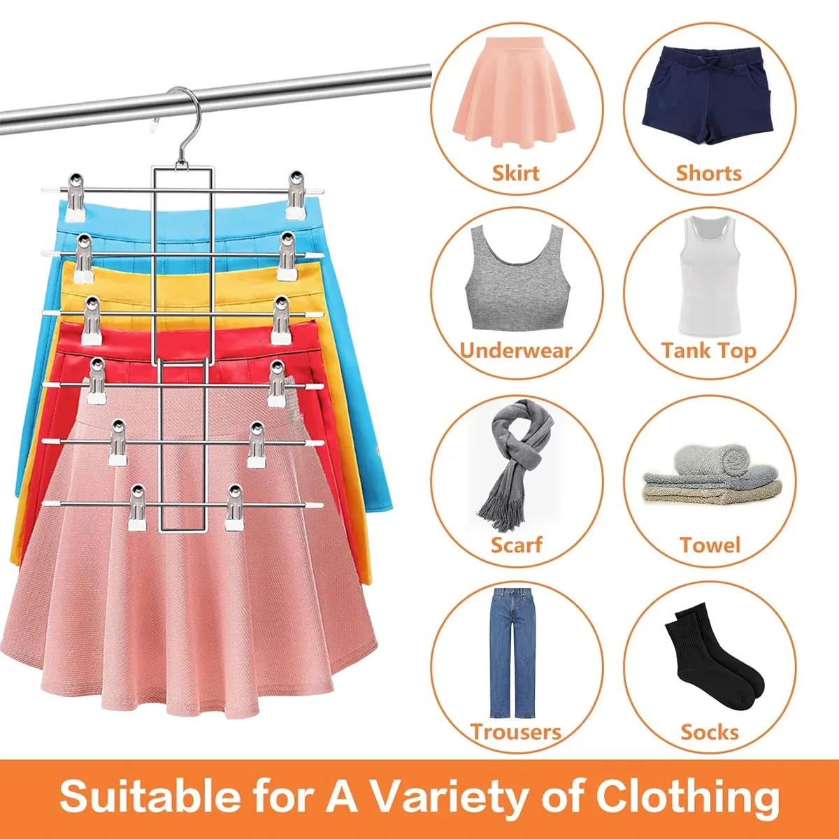 2PCS 6-Tier Pants Hanger Closet Organizer Skirt Hangers with Clips Space Saving — image 4